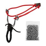 Sport si Outdoor - Accesorii si echipamente sportive - Sporturi de precizie - Set prastie metalica IdeallStore®, Sling King, snur, negru, 15 cm si 100 bile metalice - Infinity.ro