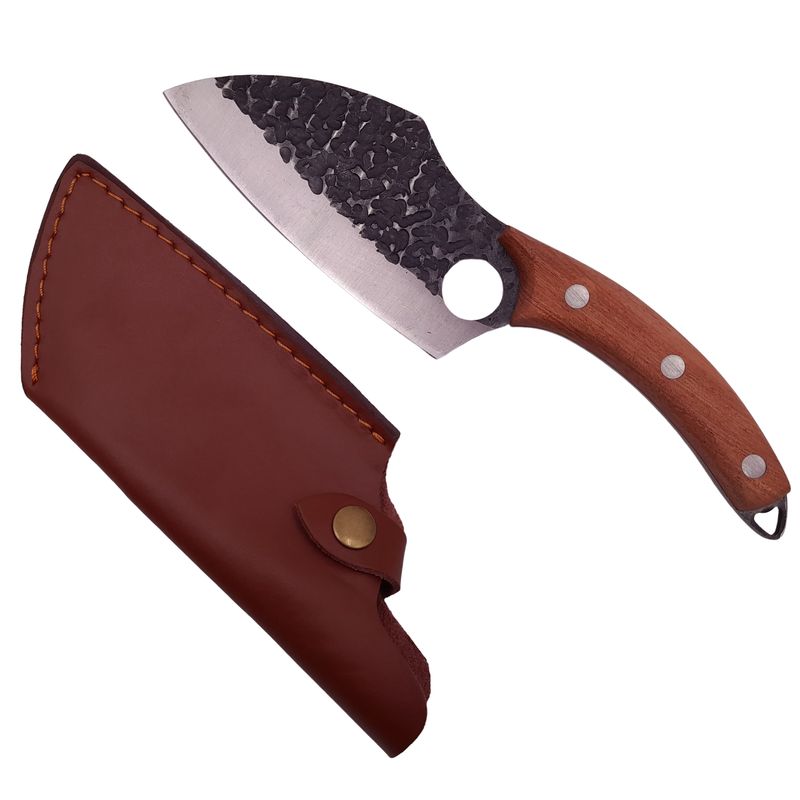 Casa si Gradina - Bucatarie si vesela - Vesela si tacamuri - Cutite si seturi de cutite - Set trei cutite macelarie IdeallStore®, lucrate manual, 27 cm, otel inoxidabil, maner lemn, husa piele - Infinity.ro