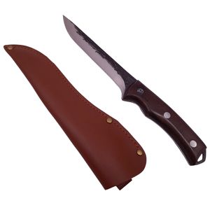 Set doua cutite macelarie IdeallStore®, lucrate manual, Hunter Swish, 27.5 cm, maro, teaca piele