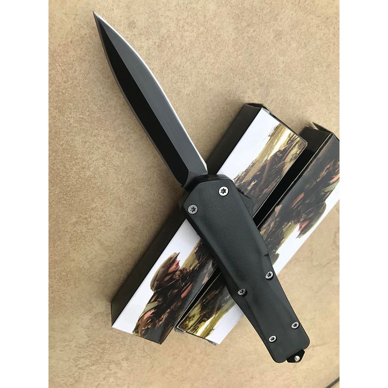 Sport si Outdoor - Camping - Cutite, bricege si accesorii - Cutite si bricege - Briceag automat de vanatoare IdeallStore®, Futuristic Blade, PVC, 23 cm, negru - Infinity.ro