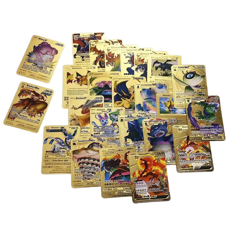 Jucarii, Copii si Bebe - Jucarii si jocuri - Jucarii & jocuri educative - Jucarii interactive - Set cartonase Pokemon IdeallStore®, Gold GTX, editie de colectie, 55 bucati, aurii - Infinity.ro