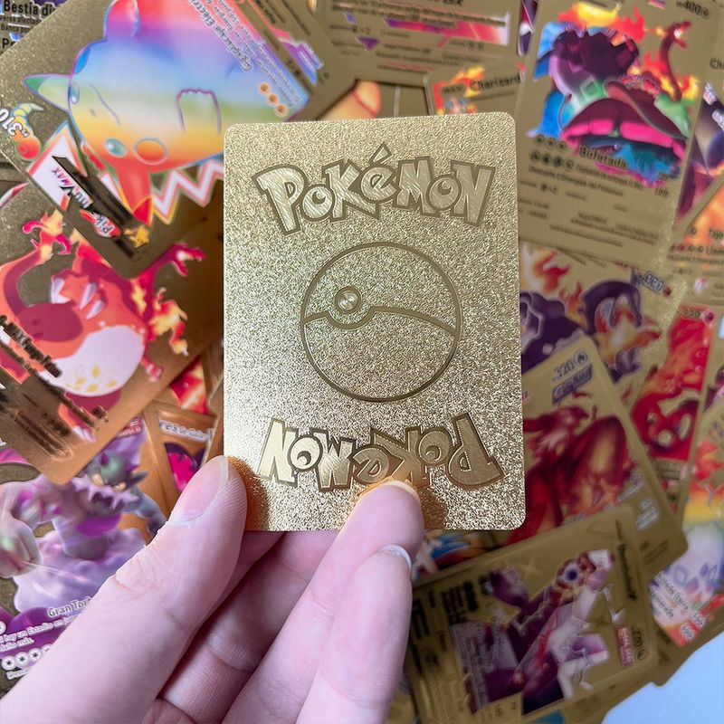 Jucarii, Copii si Bebe - Jucarii si jocuri - Jucarii & jocuri educative - Jucarii interactive - Set cartonase Pokemon IdeallStore®, Gold GTX, editie de colectie, 55 bucati, aurii - Infinity.ro