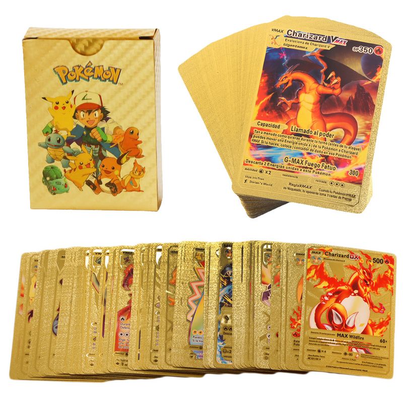 Jucarii, Copii si Bebe - Jucarii si jocuri - Jucarii & jocuri educative - Jucarii interactive - Set cartonase Pokemon IdeallStore®, Gold GTX, editie de colectie, 55 bucati, aurii - Infinity.ro