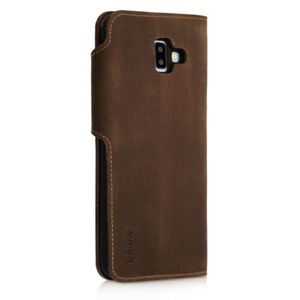 Husa pentru Samsung Galaxy J6 Plus, Piele naturala, Maro, 46604.05