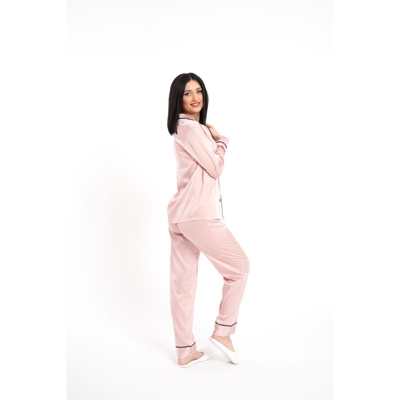 Fashion, accesorii si bijuterii - Femei - Lenjerie si pijamale femei - Pijamale femei - Pijama dama din satin de matase, roz, L - Infinity.ro