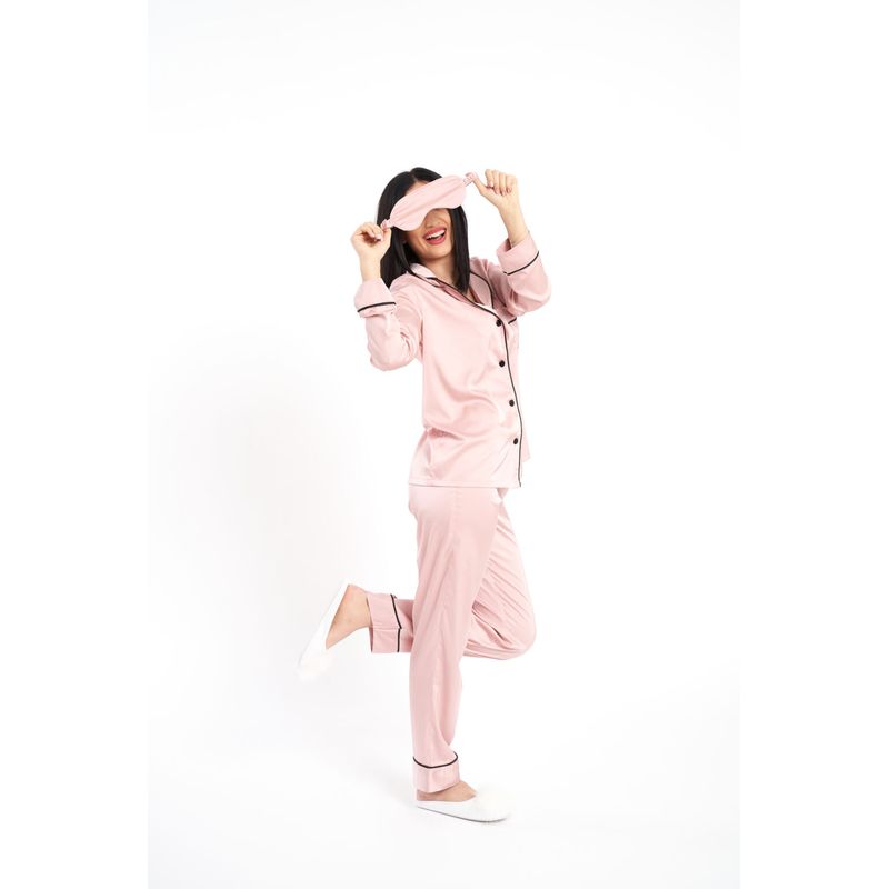 Fashion, accesorii si bijuterii - Femei - Lenjerie si pijamale femei - Pijamale femei - Pijama dama din satin de matase, roz, L - Infinity.ro