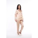 Fashion, accesorii si bijuterii - Femei - Lenjerie si pijamale femei - Pijamale femei - Pijama dama din satin de matase, bej, M - Infinity.ro