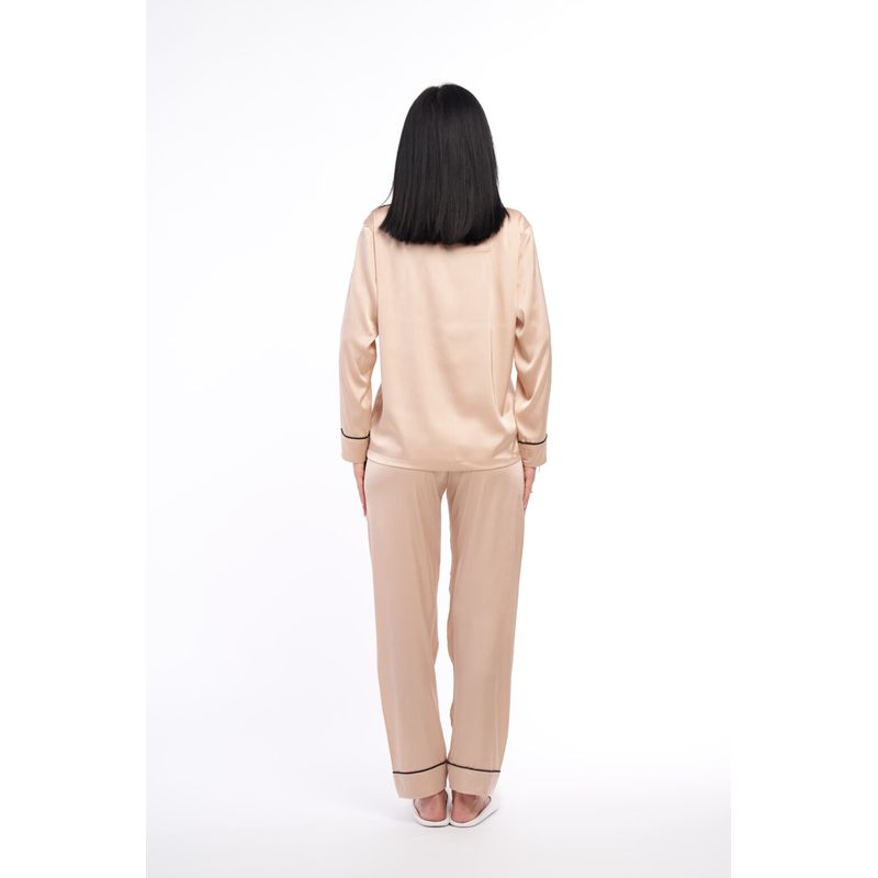 Fashion, accesorii si bijuterii - Femei - Lenjerie si pijamale femei - Pijamale femei - Pijama dama din satin de matase, bej, M - Infinity.ro