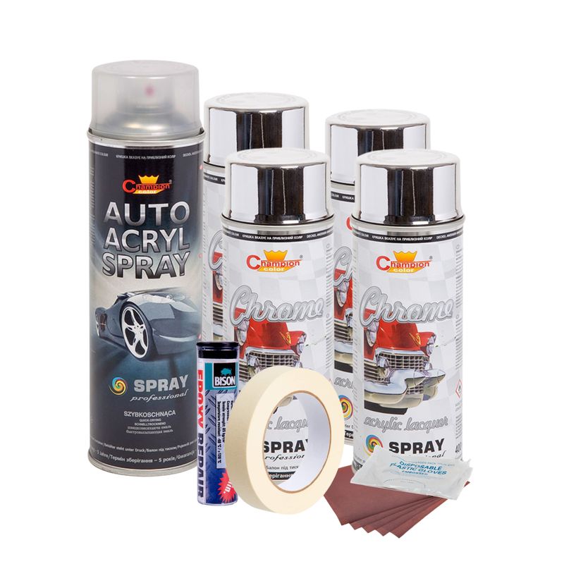 Auto si Moto - Piese auto si accesorii - Caroserie - Vopsele auto si accesorii - Kit complet reparatie si vopsire jante culoare crom metalic, v4 - Infinity.ro