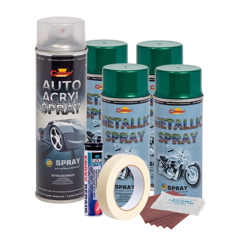 Auto si Moto/Piese auto si accesorii/Caroserie/Vopsele auto si accesorii - Kit complet reparatie si vopsire jante culoare verde metalizat, v4 - Infinity.ro