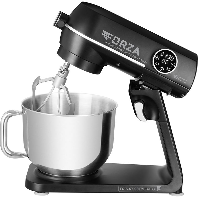 Electronice si Electrocasnice - Electrocasnice bucatarie - Mixere, tocatoare & roboti de bucatarie - Roboti de bucatarie - Robot de bucatarie ECG FORZA 6600 Metallo Nero, 1800 W, 6,5 litri, afisaj LED, sistem de amestecare planetar - Infinity.ro