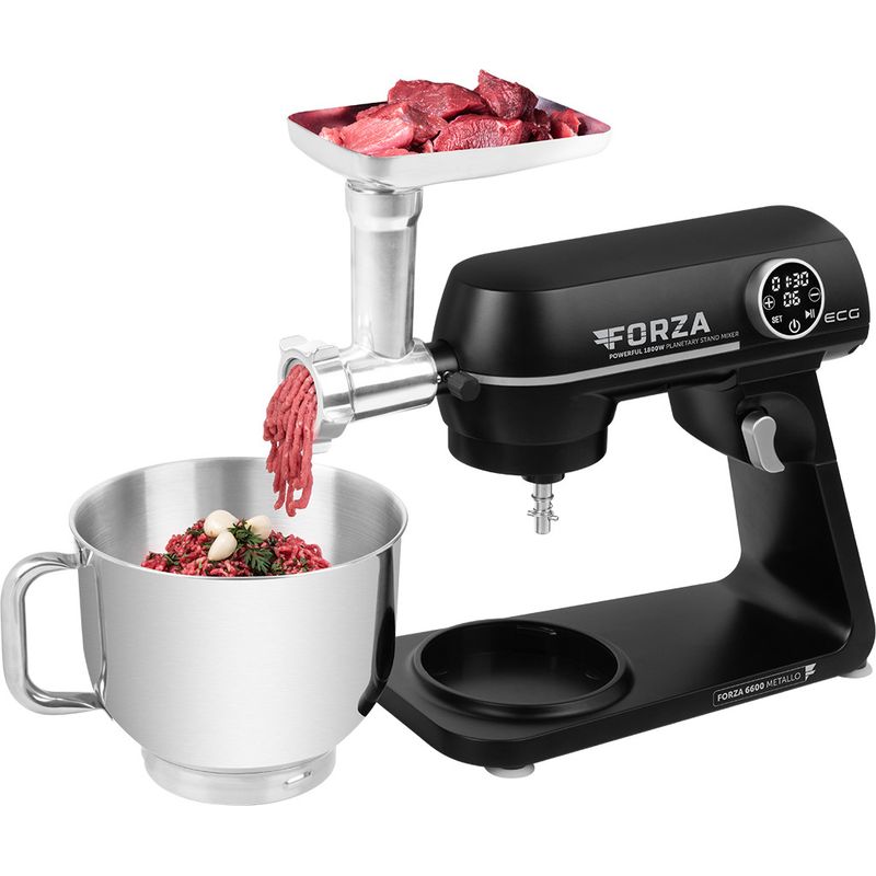 Electronice si Electrocasnice - Electrocasnice bucatarie - Mixere, tocatoare & roboti de bucatarie - Roboti de bucatarie - Robot de bucatarie ECG FORZA 6600 Metallo Nero, 1800 W, 6,5 litri, afisaj LED, sistem de amestecare planetar - Infinity.ro