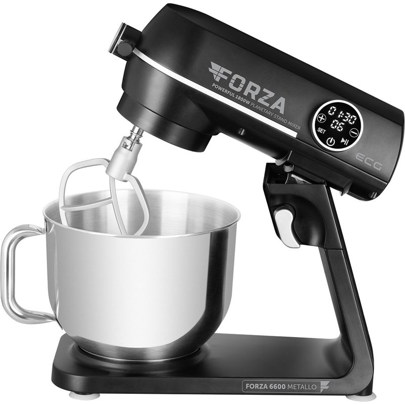 Electronice si Electrocasnice - Electrocasnice bucatarie - Mixere, tocatoare & roboti de bucatarie - Roboti de bucatarie - Robot de bucatarie ECG FORZA 6600 Metallo Nero, 1800 W, 6,5 litri, afisaj LED, sistem de amestecare planetar - Infinity.ro