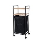 Casa si Gradina - Mobilier - Biblioteci si rafturi - Rafturi - Raft pentru baie, mobil, 2 polite si cos de rufe inclus, 86.5 x 36 x 5.2 cm, negru - Infinity.ro