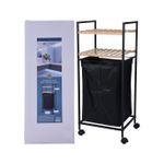 Casa si Gradina - Mobilier - Biblioteci si rafturi - Rafturi - Raft pentru baie, mobil, 2 polite si cos de rufe inclus, 86.5 x 36 x 5.2 cm, negru - Infinity.ro