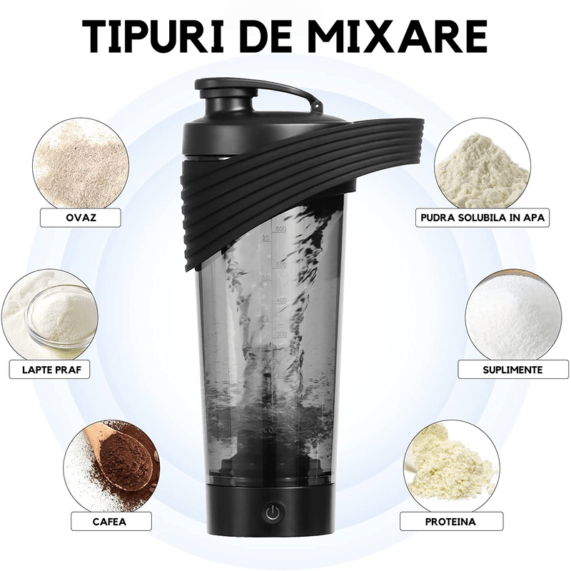 Casa si Gradina - Bucatarie si vesela - Accesorii bar - Shakere - Shaker Electric Portabil pentru Proteine, Mixer Suplimente Alimentare, pentru Fitness, 800 ml, Reincarcare USB, Negru - Infinity.ro