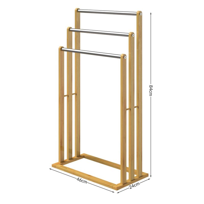Casa si Gradina - Sanitare - Suporturi si accesorii baie - Accesorii baie - Suport prosoape cu 3 bare, bambus-inox, bambus, bambus/inox - Infinity.ro