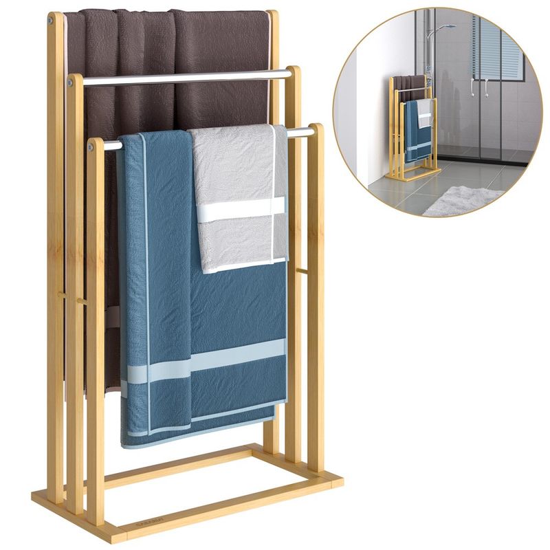 Casa si Gradina - Sanitare - Suporturi si accesorii baie - Accesorii baie - Suport prosoape cu 3 bare, bambus-inox, bambus, bambus/inox - Infinity.ro