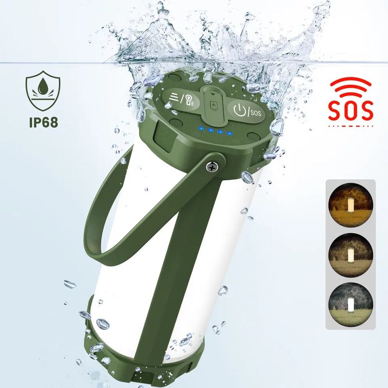 Sport si Outdoor - Camping - Articole solare camping - Lampi si lanterne camping - Lanterna LED Glocusent pentru Camping, 1200LM, 3 Moduri de Lumina, Mod SOS, Rezistenta la Apa, Drumetii, Pescuit, Verde - Infinity.ro