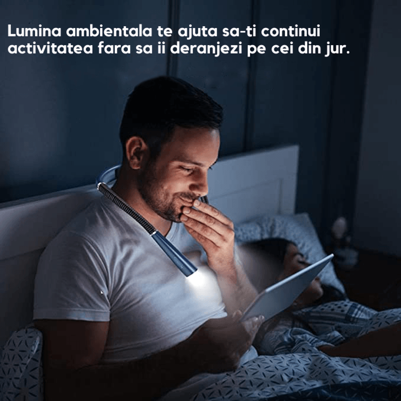 Carti si Birotica - Carti - Accesorii pentru cititori - Lampa pentru Citit cu Pozitionare pe Gat, 3 Tipuri de Lumina LED, 3 Nivele de Intensitate, Reincarcare USB, Gri - Infinity.ro