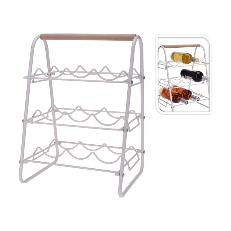 Casa si Gradina - Bucatarie si vesela - Accesorii bar - Suporturi bauturi - Suport 9 sticle vin, metal, 33 x 29 x 46 cm, alb - Infinity.ro