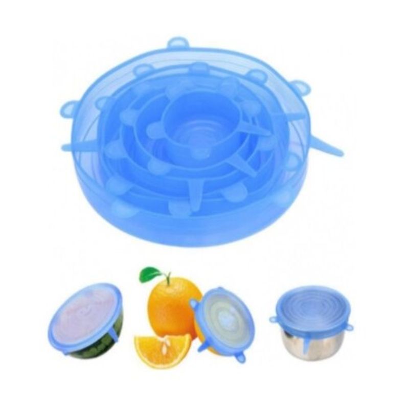 Casa si Gradina - Bucatarie si vesela - Vase pentru gatit - Vase termorezistente - Set capace pentru alimente din silicon, universale, 6 bucati, albastru deschis - Infinity.ro