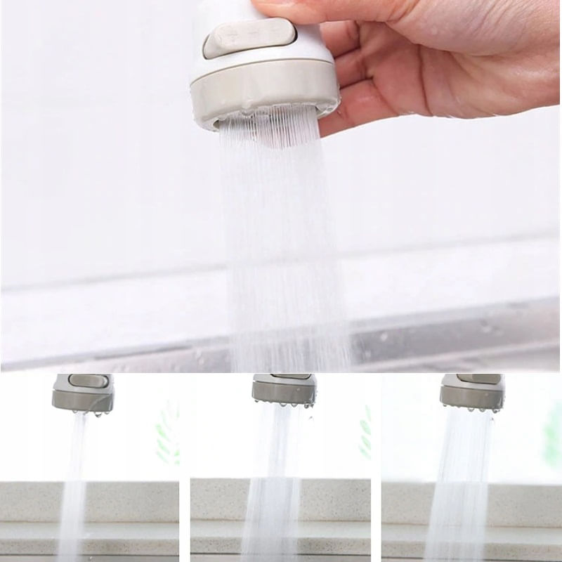 Casa si Gradina - Sanitare - Lavoar baie si accesorii - Accesorii baterii sanitare - Cap de robinet cu aerator, 3 tipuri de jet, ABS, rotire 360 grade, alb/bej - Infinity.ro