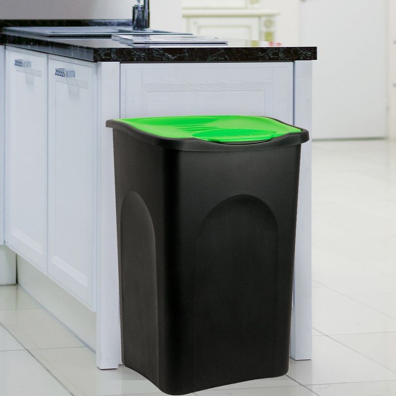 Casa si Gradina - Mobilier - Organizare si depozitare - Cosuri de gunoi - Cos gunoi cu capac, plastic, negru/verde - Infinity.ro