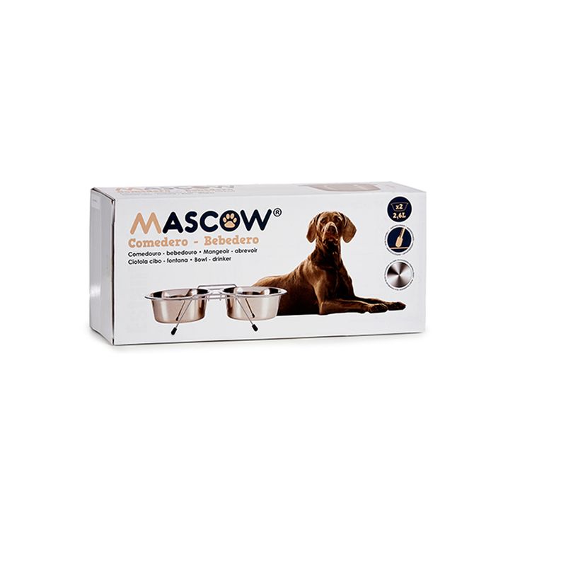 Petshop - Accesorii petshop - Castroane si adapatori - Set 2 boluri pentru animale, din inox, cu suport, gri, 2600 ml - Infinity.ro