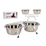 Petshop - Accesorii petshop - Castroane si adapatori - Set 2 boluri pentru animale, din inox, cu suport, gri, 2600 ml - Infinity.ro