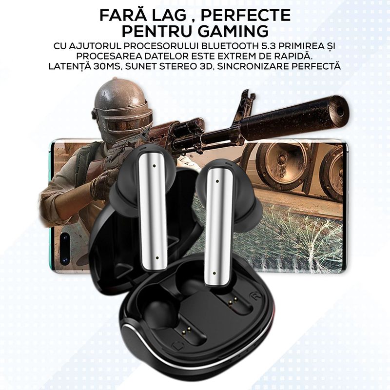 TV, Audio-Video si Foto - Portabile audio - Casti audio - Casti wireless VIXEV, bluetooth 5.2,  fara fir, 4 microfoane dual, apel HD, ANC, touch control, negru, pairing automat - Infinity.ro