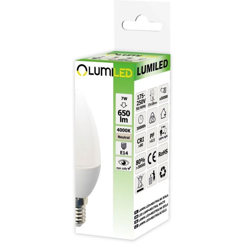 Casa si Gradina - Corpuri si surse de iluminat - Becuri si tuburi neon - Becuri - Bec LED E14, 7W(65W) lumanare 4000k, 650 lm – Lumiled - Infinity.ro