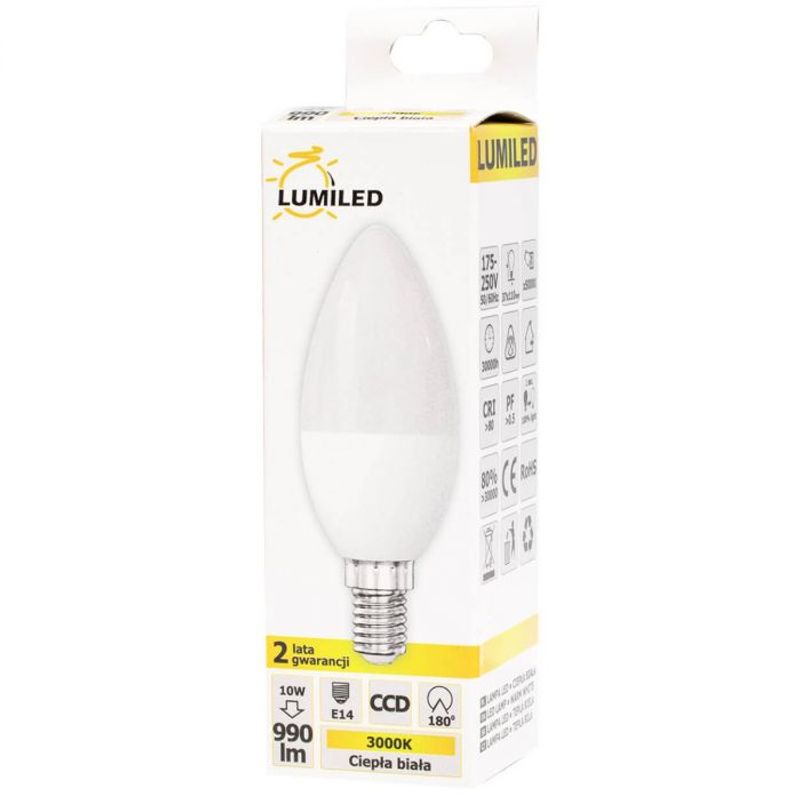 Casa si Gradina - Corpuri si surse de iluminat - Becuri si tuburi neon - Becuri - Bec led E14 lumanare, 10W(90W), 800lm, A+, lumina calda, Lumiled - Infinity.ro