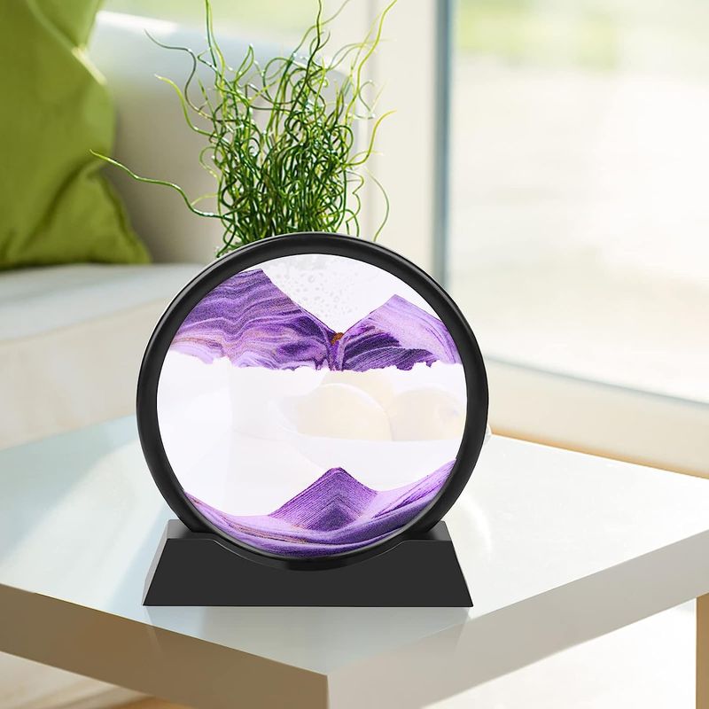 Casa si Gradina - Decoratiuni - Obiecte decorative - Accesorii decorative - Decoratiune casa, birou tip clepsidra, sticla/nisip 3D,18X19.5 cm, mov/negru - Infinity.ro