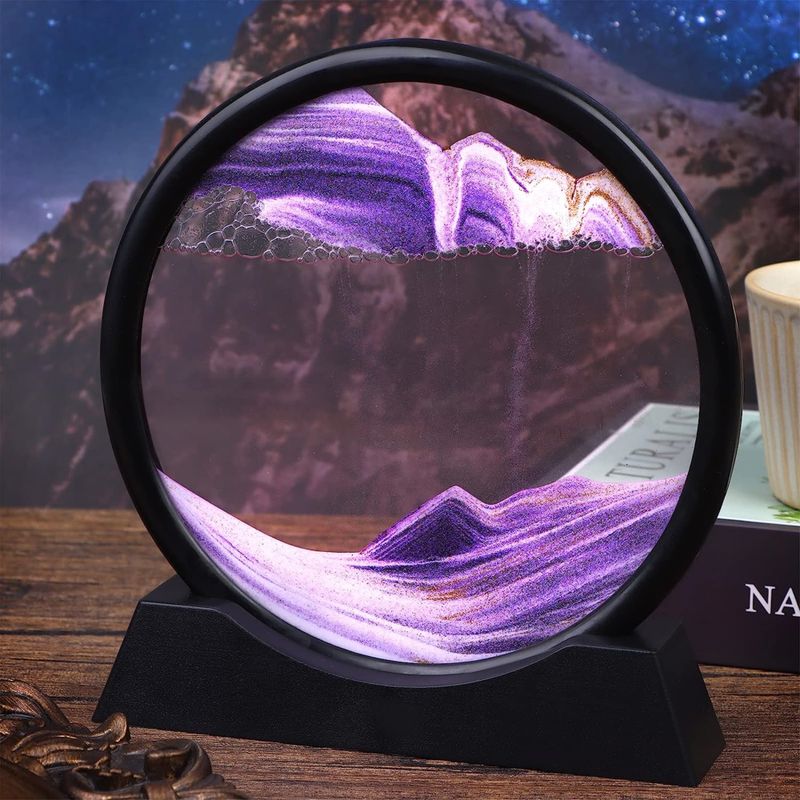 Casa si Gradina - Decoratiuni - Obiecte decorative - Accesorii decorative - Decoratiune casa, birou tip clepsidra, sticla/nisip 3D,18X19.5 cm, mov/negru - Infinity.ro