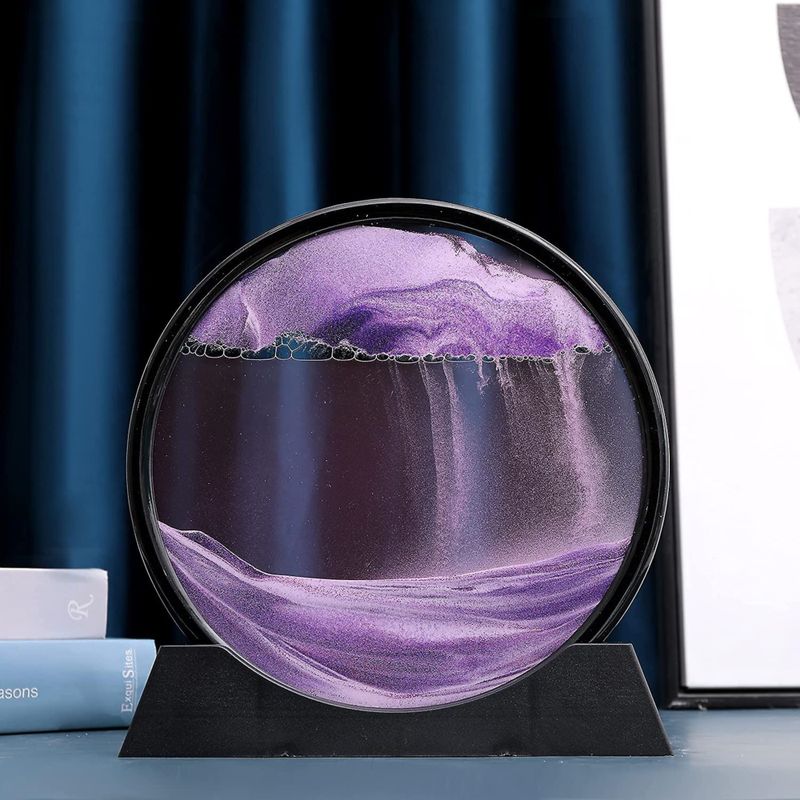 Casa si Gradina - Decoratiuni - Obiecte decorative - Accesorii decorative - Decoratiune casa, birou tip clepsidra, sticla/nisip 3D,18X19.5 cm, mov/negru - Infinity.ro