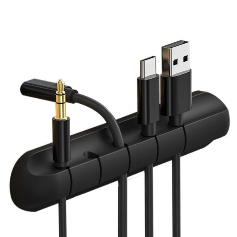 Laptop, Telefoane si Tablete - Telefoane mobile si accesorii - Accesorii Telefoane - Cabluri si adaptoare telefoane - Suport cablu cu 5 orificii, organizator autoadeziv din silicon, 11.5 cm, negru - Infinity.ro