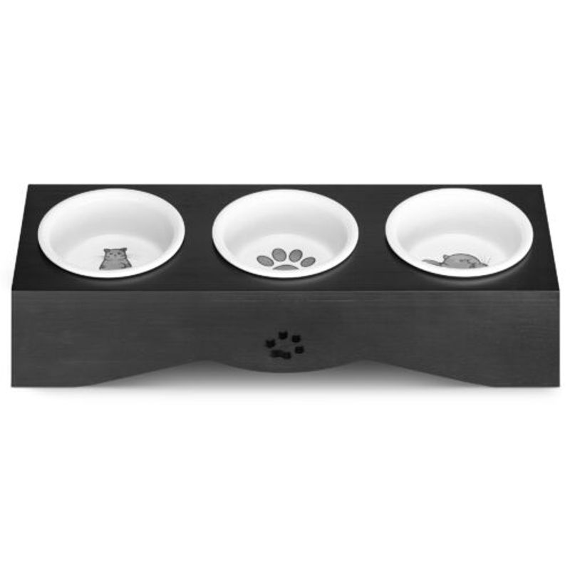 Petshop - Accesorii petshop - Castroane si adapatori - Hranitor triplu ridicat pentru pisici si caini de talie mica Navaris, 130 ml, Negru, 50174.47 - Infinity.ro