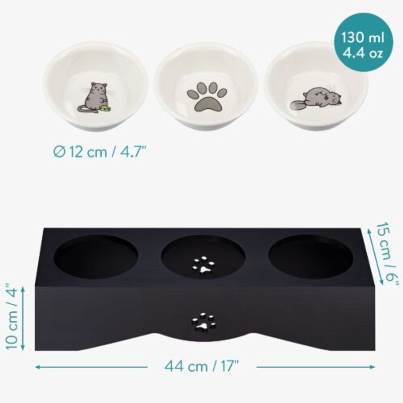 Petshop - Accesorii petshop - Castroane si adapatori - Hranitor triplu ridicat pentru pisici si caini de talie mica Navaris, 130 ml, Negru, 50174.47 - Infinity.ro
