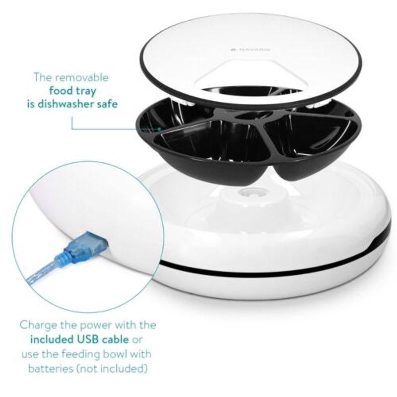 Petshop - Accesorii petshop - Castroane si adapatori - Dispenser automat de mancare pentru animale de companie Navaris, 4 mese/zi, 1.6 l, 51148.02 - Infinity.ro