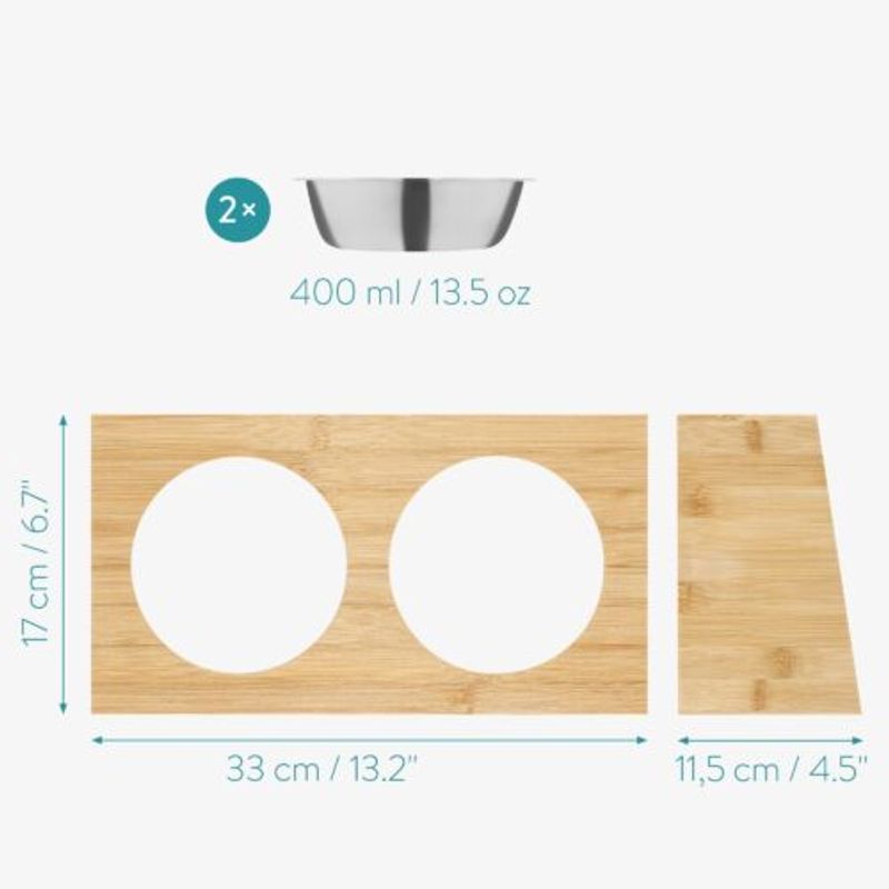 Petshop - Accesorii petshop - Castroane si adapatori - Set 2 Boluri pentru pisici si caini cu suport din bambus Navaris, 400 ml, Maro, 54489.01 - Infinity.ro