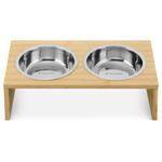 Petshop - Accesorii petshop - Castroane si adapatori - Set 2 Boluri pentru pisici si caini cu suport din bambus Navaris, 400 ml, Maro, 54489.01 - Infinity.ro