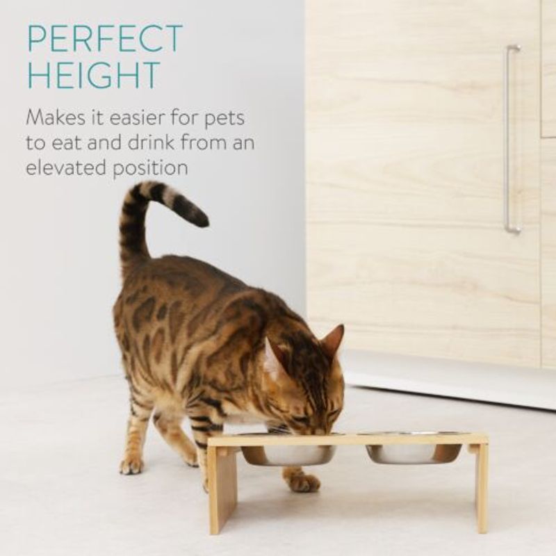 Petshop - Accesorii petshop - Castroane si adapatori - Set 2 Boluri pentru pisici si caini cu suport din bambus Navaris, 400 ml, Maro, 54489.01 - Infinity.ro