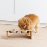 Petshop - Accesorii petshop - Castroane si adapatori - Set 2 Boluri pentru pisici si caini cu suport din bambus Navaris, 400 ml, Maro, 54489.01 - Infinity.ro