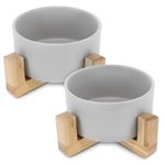 Petshop - Accesorii petshop - Castroane si adapatori - Set 2 Boluri pentru pisici si caini cu suport din bambus Navaris, 550 ml, Gri, 48350.1.22 - Infinity.ro