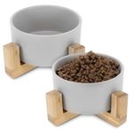 Petshop - Accesorii petshop - Castroane si adapatori - Set 2 Boluri pentru pisici si caini cu suport din bambus Navaris, 550 ml, Gri, 48350.1.22 - Infinity.ro