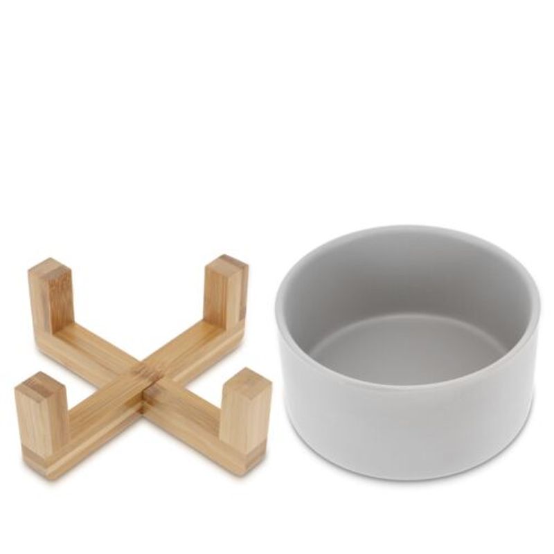 Petshop - Accesorii petshop - Castroane si adapatori - Set 2 Boluri pentru pisici si caini cu suport din bambus Navaris, 550 ml, Gri, 48350.1.22 - Infinity.ro