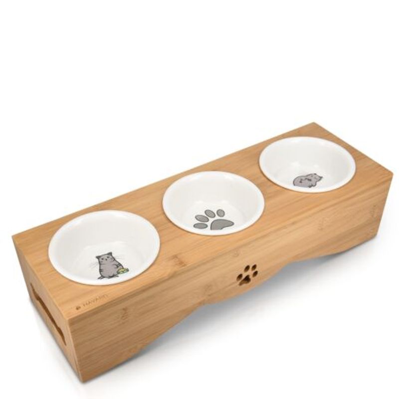 Petshop - Accesorii petshop - Castroane si adapatori - Hranitor triplu ridicat pentru pisici si caini de talie mica Navaris, 130 ml, Maro, 50174.03 - Infinity.ro