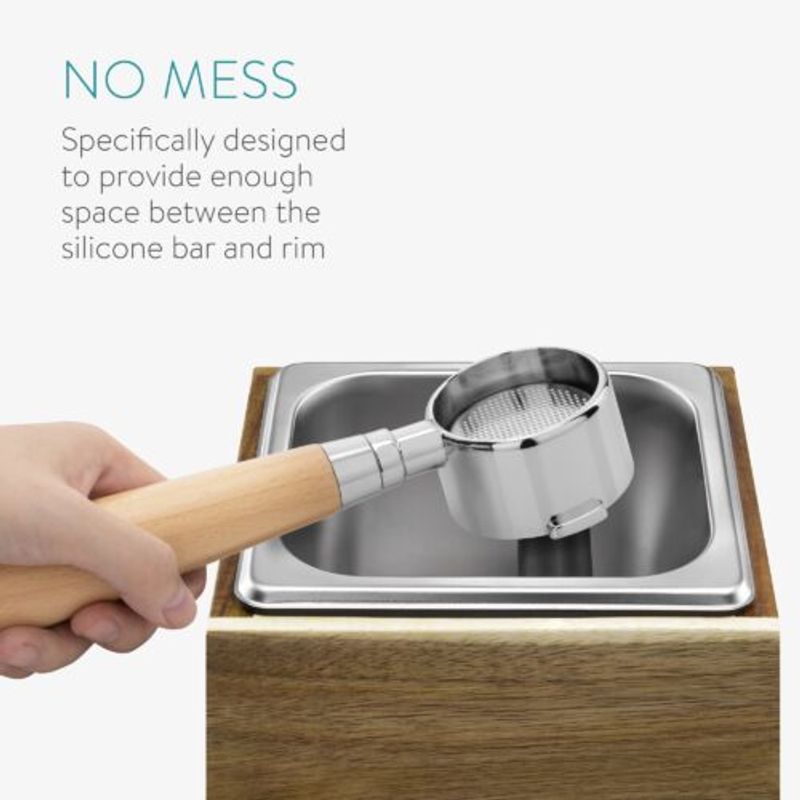 Electronice si Electrocasnice - Electrocasnice bucatarie - Preparare bauturi - Accesorii si consumabile aparate preparare bauturi - Cos pentru zatul de cafea din lemn si inox Navaris, Bara de silicon, 54693.01 - Infinity.ro
