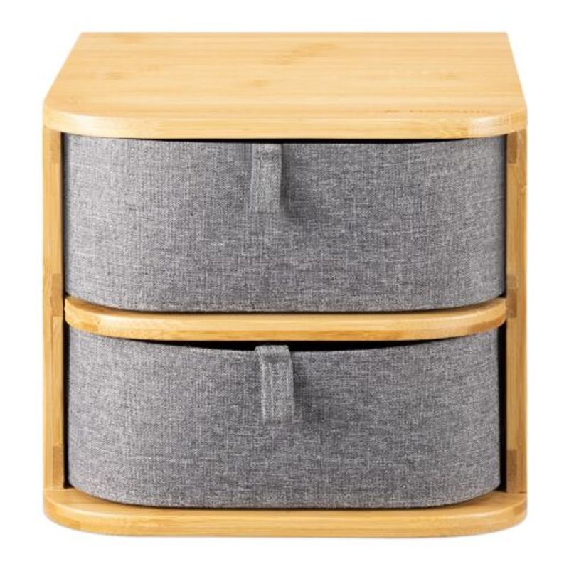 Casa si Gradina - Mobilier - Organizare si depozitare - Cutii depozitare - Organizator pentru cosmetice din bambus si material textil Navaris, 2 Sertare, 54184.01 - Infinity.ro